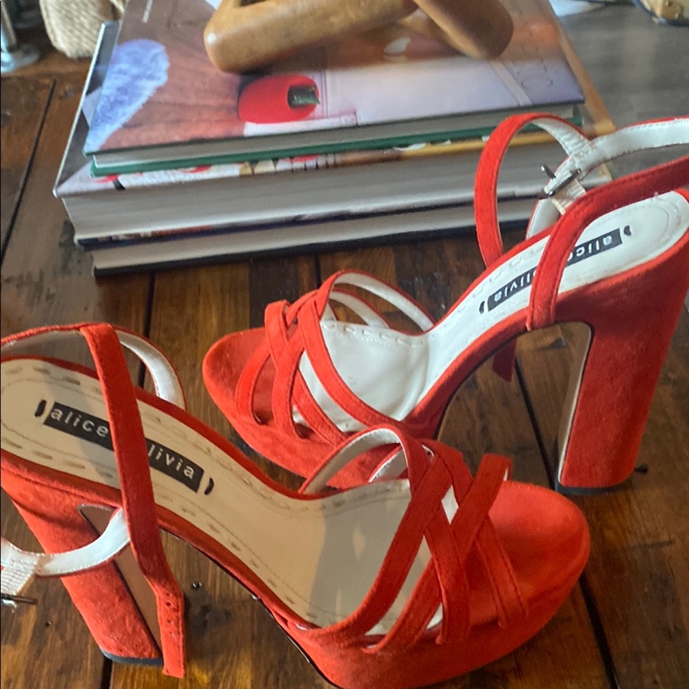 Alice + Olivia Vibrant Red Strappy Heels